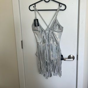 NWT Silver Fringe Bodysuit